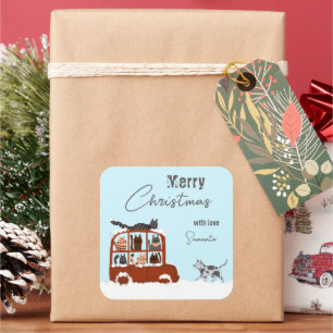 Sticker Carré Chats mignons Cadeau de Noël de l'hiver joyeux
