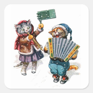 Sticker Carré Chats mignons Jouer l'Accordion dans la neige