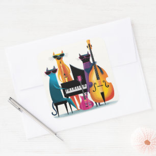 Sticker Carré Chats musiciens de jazz cool Band