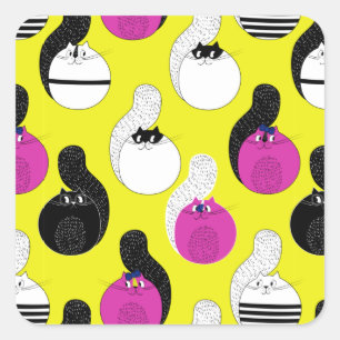 Sticker Carré Chats Nautiques Noir Rose