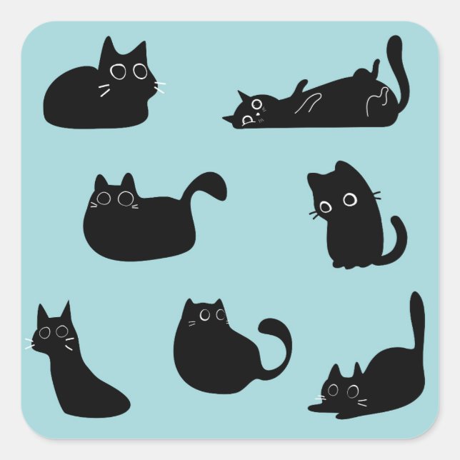 Sticker Carré Chats noirs drôles (Devant)
