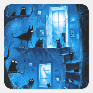Sticker Carré Chats noirs gothiques fantaisistes d'Halloween eff