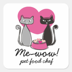 Sticker Carré Chats nourriture bol coeurs animal nourriture chef