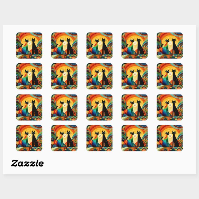 Sticker Carré Chats sur fond lumineux et coloré, (Feuille)