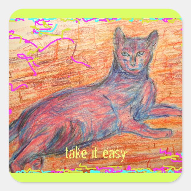 Sticker Carré chatte pavé ensoleillé prendre facile (Devant)