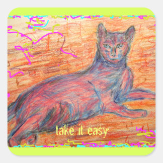 Sticker Carré chatte pavé ensoleillé prendre facile
