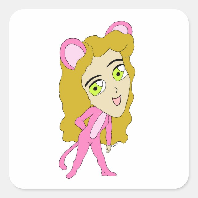 Sticker Carré chatte rose (Devant)