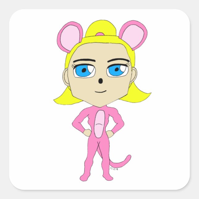 Sticker Carré chatte rose (Devant)