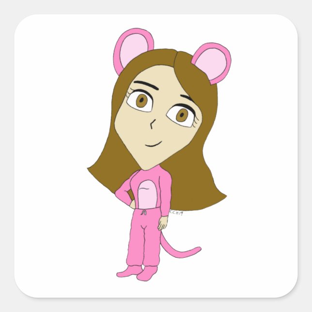 Sticker Carré chatte rose (Devant)