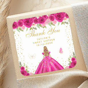 Sticker Carré Chaud rose floral Blonde cheveux Princesse Sweet s