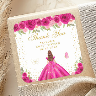 Sticker Carré Chaud rose Floral Brown Cheveux Princesse Sweet si