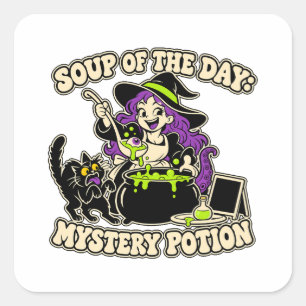Sticker Carré Chaudière de soupe de potion mystère Sorcière