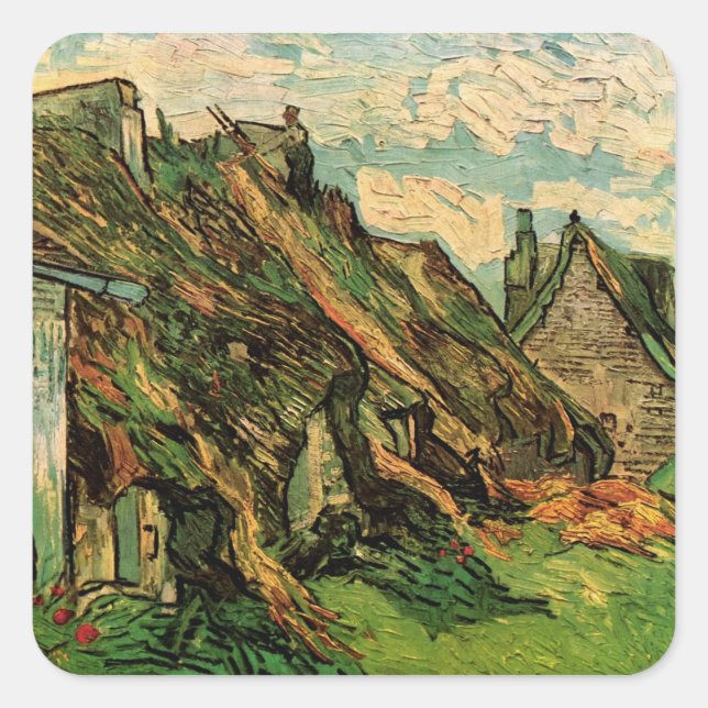 Sticker Carré Chaumières en grès par Vincent van Gogh (Devant)