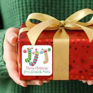 Sticker Carré Chaussettes de Noël mignonnes personnalisées dès l