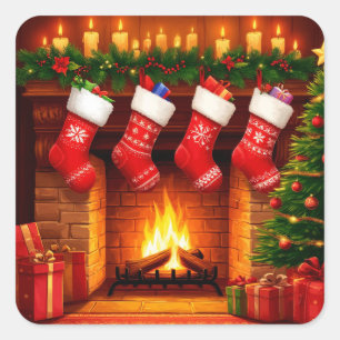 Sticker Carré Chaussettes de Noël suspendues au-dessus d'une cha