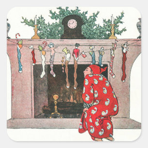 Sticker Carré Chaussettes et cadeaux de Noël Vintage