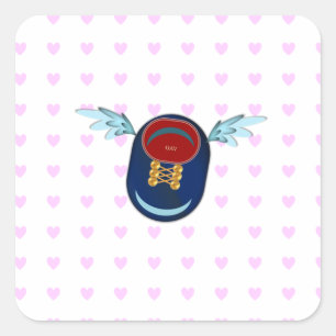 Sticker Carré Chaussure à ailettes mignonne dessin animé & cœurs