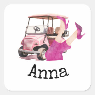 Sticker Carré Chaussure de golf et haut talon rose femme golfer