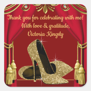 Sticker Carré Chaussure rouge or fête d'anniversaire Favoriser 