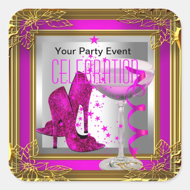 Sticker Carré Chaussures à talon d'or rose chaud Champagne (Devant)