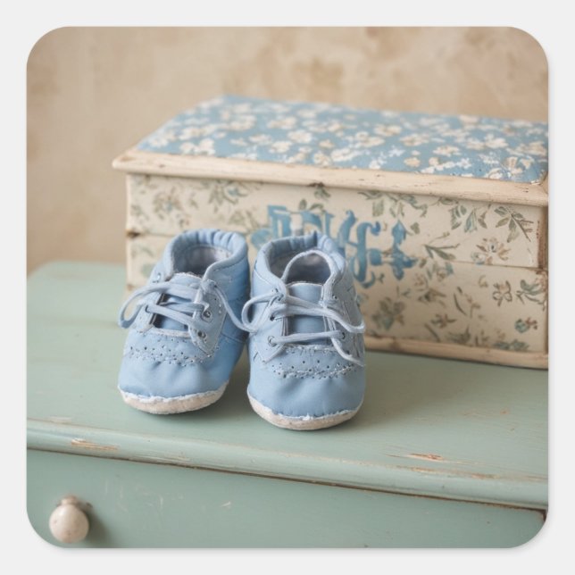 Sticker Carré Chaussures Bébé Bleues (Devant)