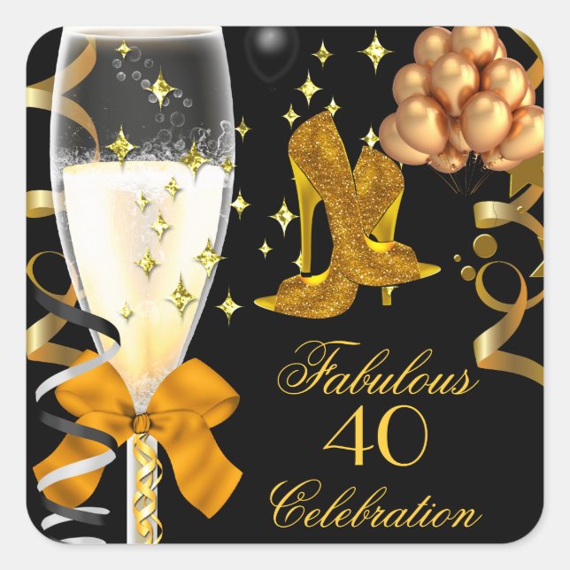 Sticker Carré Chaussures d'anniversaire 40 ans or noir fabuleuse (Devant)