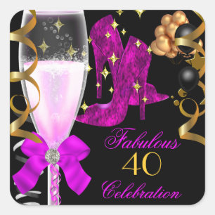 Sticker Carré Chaussures d'anniversaire rose violet or 40 & Fabu