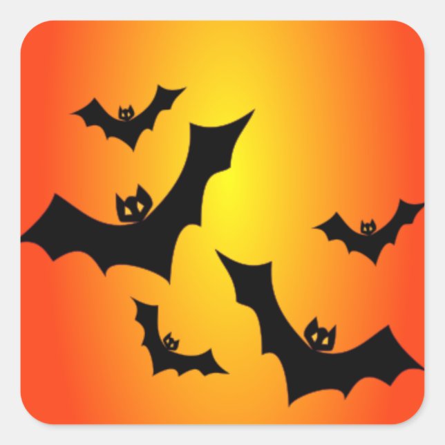 Sticker Carré Chauves chauves-souris Halloween sur Jaune & Orang (Devant)