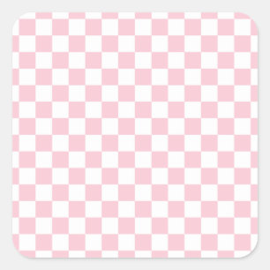 Sticker Carré Check Baby Pink And White Checkerboard