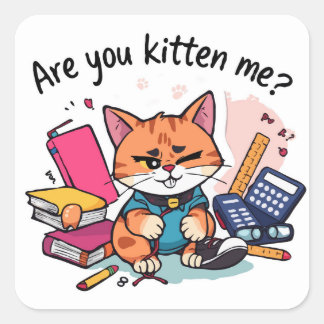 Sticker Carré Cheeky 'Es-Tu Kitten Me ? ' Retourner À L'École