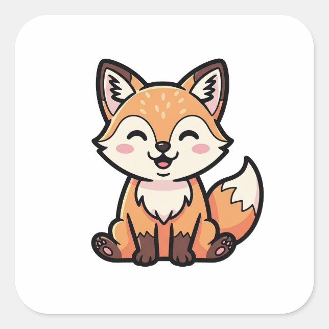 Sticker Carré Cheeky Fox – Cute Kawaii Illustration (Devant)