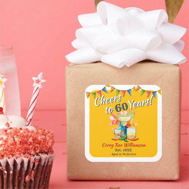 Sticker Carré Cheers to 60 Years - Aged to Perfection - Fiesta  (Fête)