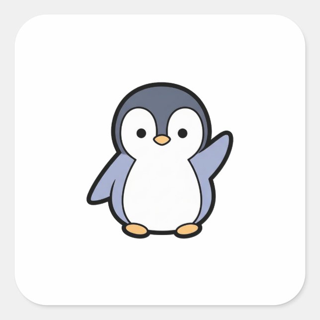 Sticker Carré Cheery Penguin – Cute Kawaii Illustration (Devant)