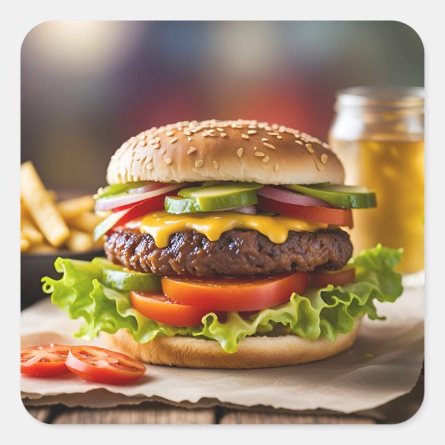 Sticker Carré Cheeseburger (Devant)
