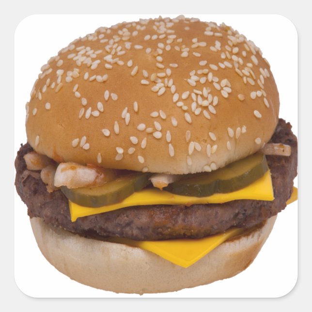 Sticker Carré Cheeseburger Sur Le Sesame Seed Bun (Devant)