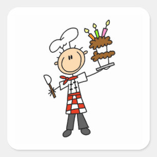 Sticker Carré Chef avec gâteau d'anniversaire