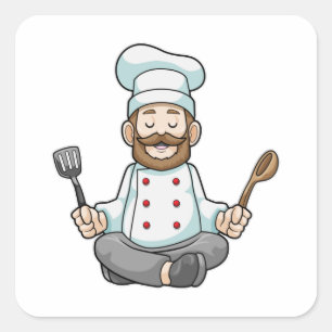 Sticker Carré Chef avec tablier de Cuisine au Yoga