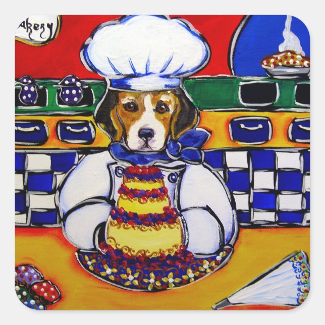 Sticker Carré Chef Beagle (Devant)