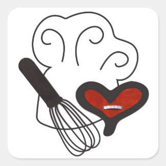 Sticker Carré Chef casquette cuisine amour