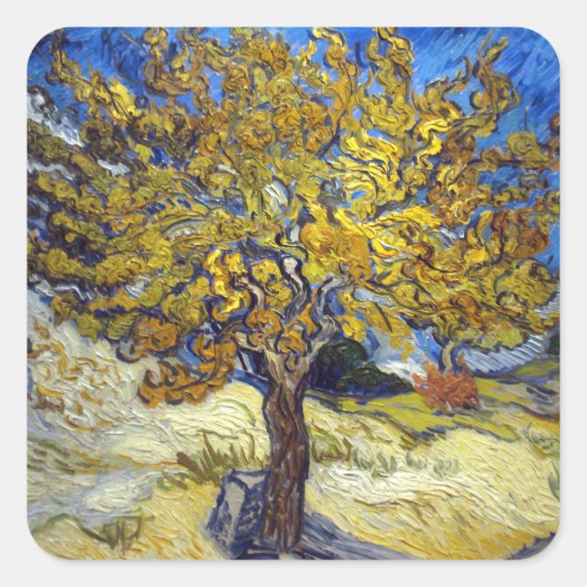 Sticker Carré Chef-d'œuvre d'art du mûrier de Van Gogh (Devant)