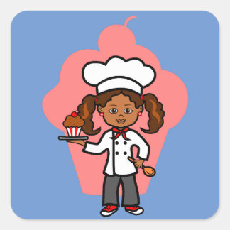 Sticker Carré Chef féminin d'Afro-américain de bande dessinée