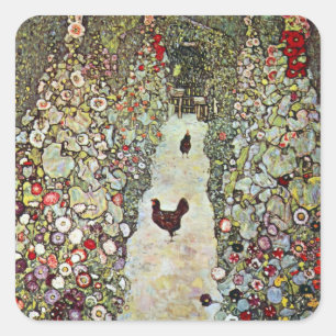 Sticker Carré Chemin de jardin avec poulets, Gustav Klimt, Art N