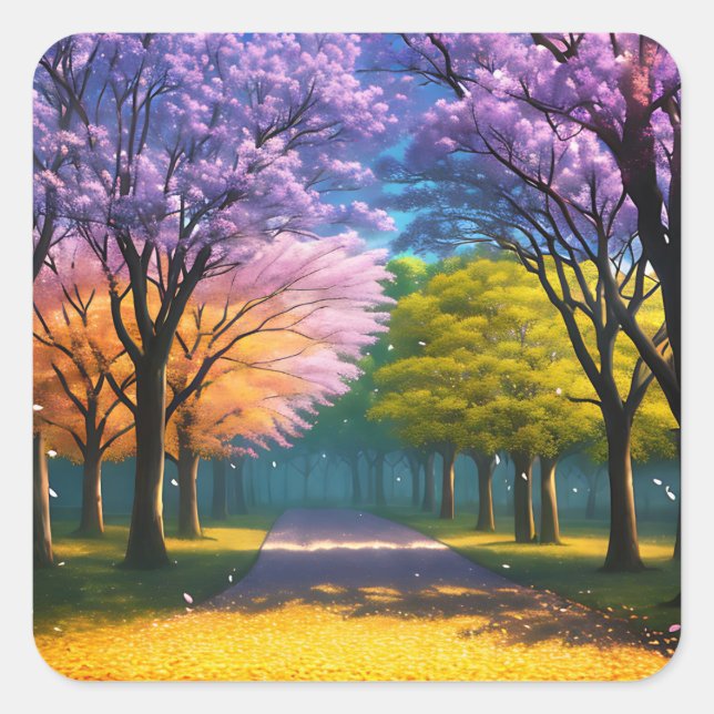 Sticker Carré **"Chemin du pourpre : promenade Jacaranda"** (Devant)