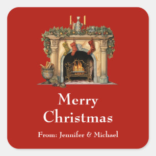 Sticker Carré Cheminée victorienne confortable cadeau de Noël