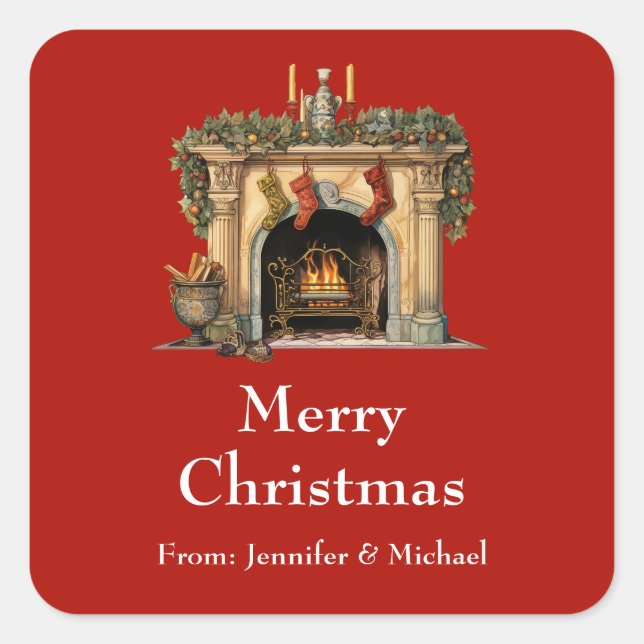 Sticker Carré Cheminée victorienne confortable cadeau de Noël (Devant)