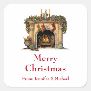 Sticker Carré Cheminée victorienne confortable cadeau de Noël