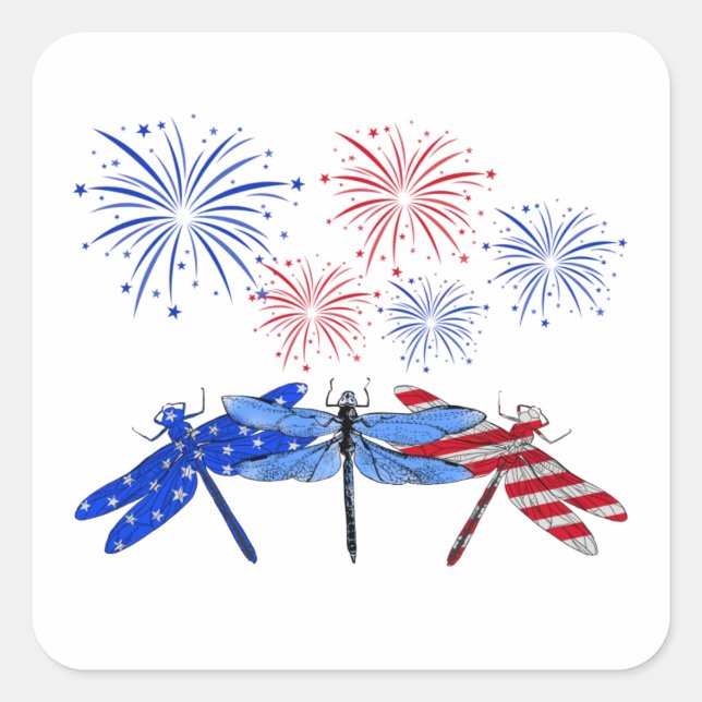 Sticker Carré Chemise à drapeau américain à trois libellules 4 j (Devant)