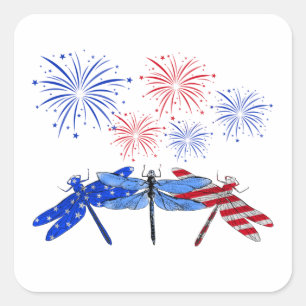 Sticker Carré Chemise à drapeau américain à trois libellules 4 j