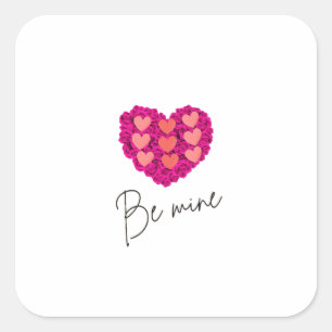 Sticker Carré Chemise Be Mine Valentine Rose avec Cœur Amour