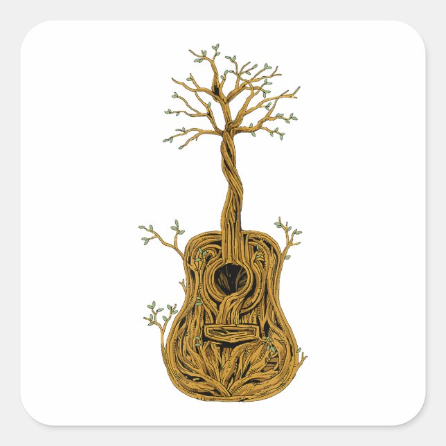 Sticker Carré Chemise de guitare acoustique Arbre de vie Joueur  (Devant)